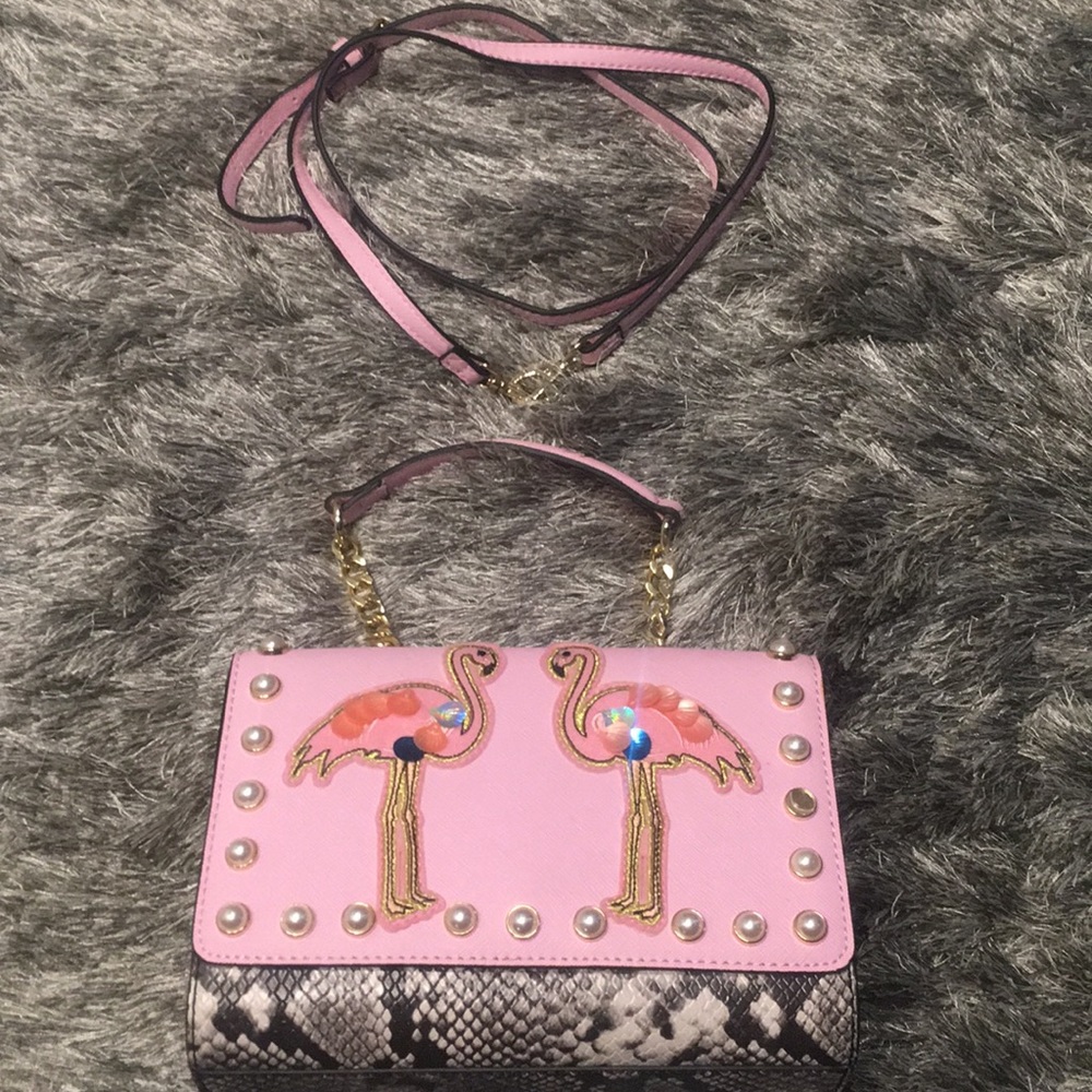 Aldo Pink & Snake Flamingo multi print purse